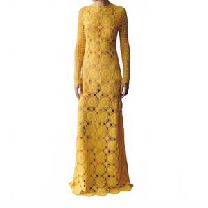 NEW ESCVDO siula crochet maxi dress in yellow